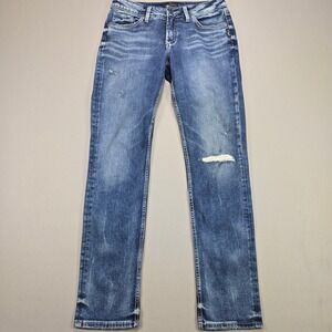 Silver Jeans Co Suki Slim Distressed Blue Wash Jeans W28 L31